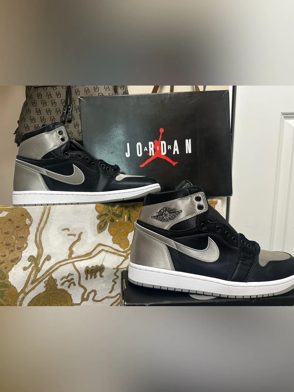 Jordan Mid-Top Sneakers in Black and Metallic Silver- new in box *authenticated